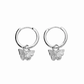 Sterling Silver Butterfly Charm Hoop Earrings