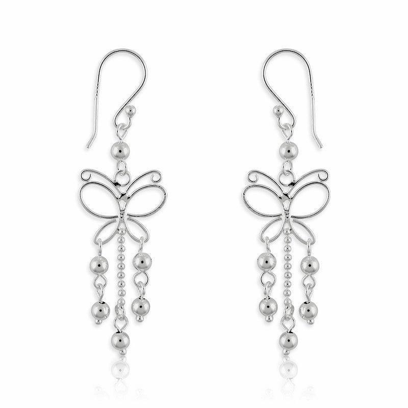 Sterling Silver Butterfly with Beads Earrings