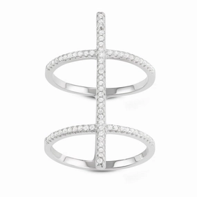 Sterling Silver Center CZ Bar XL Double Row Ring - W-1633