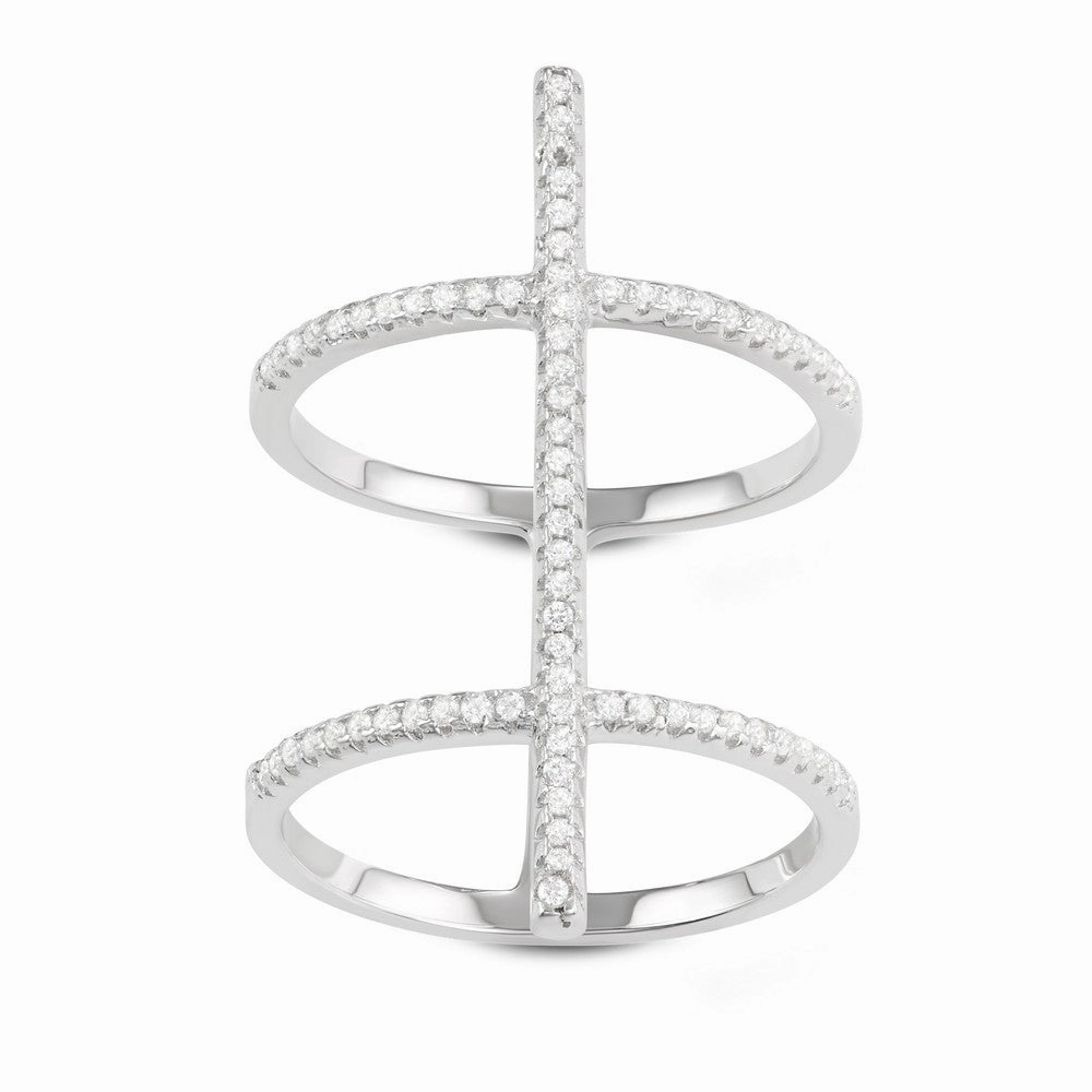 Sterling Silver Center CZ Bar XL Double Row Ring - W-1633