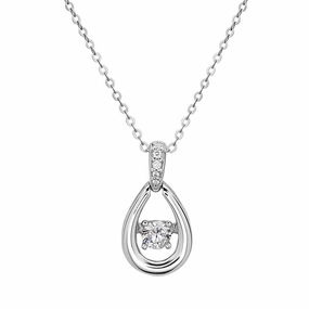 Sterling Silver Center Dancing CZ Pendant chain