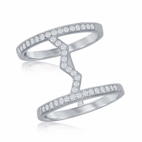 Sterling Silver Center Heartbeat Double Row CZ Ring - W-1286