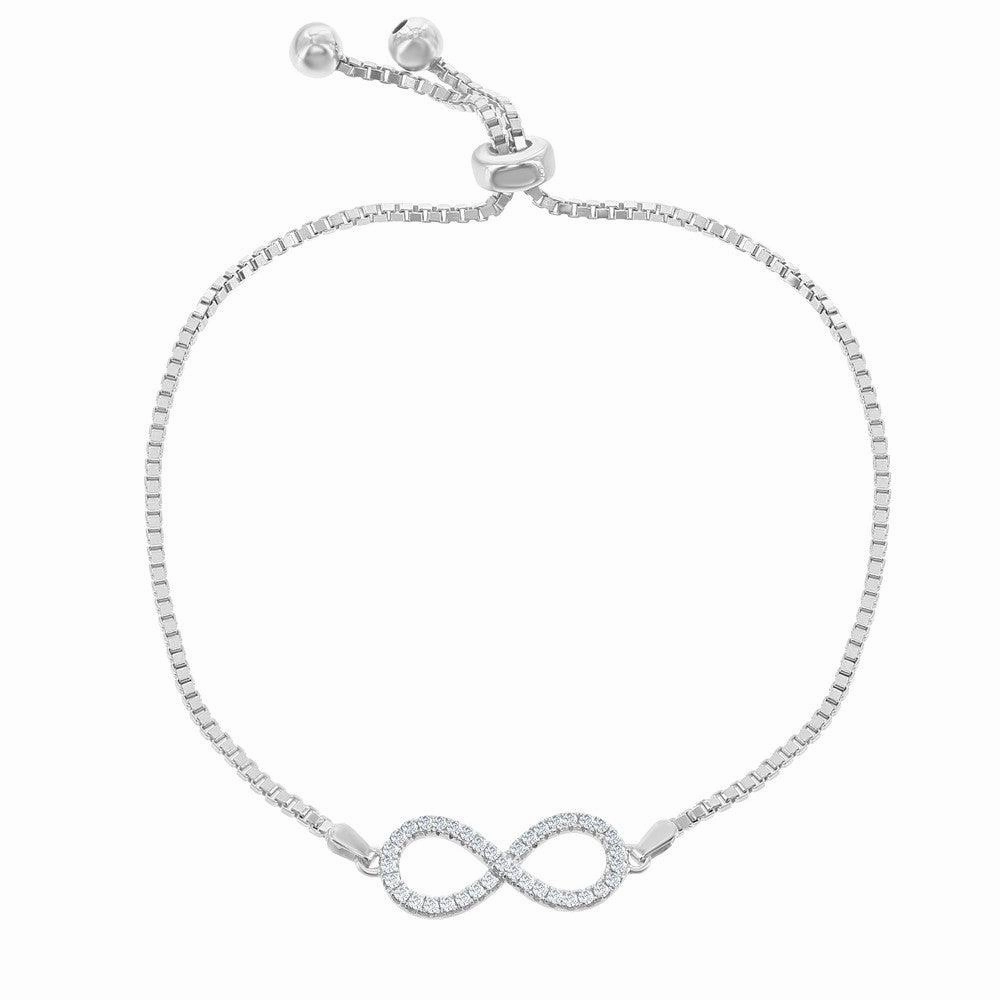 Sterling Silver Center Open CZ Infinity Beads Box Chain Bracelet