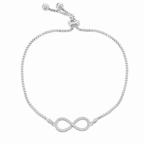 Sterling Silver Center Open CZ Infinity Beads Box Chain Bracelet