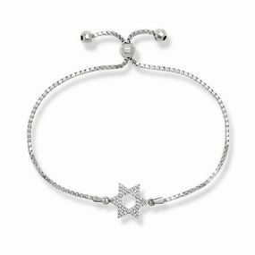 Sterling Silver Center Open CZ Star of David with Beads Bracelet