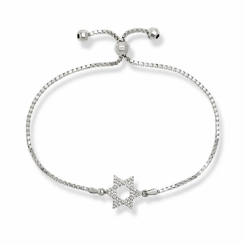 Sterling Silver Center Open CZ Star of David with Beads Bracelet