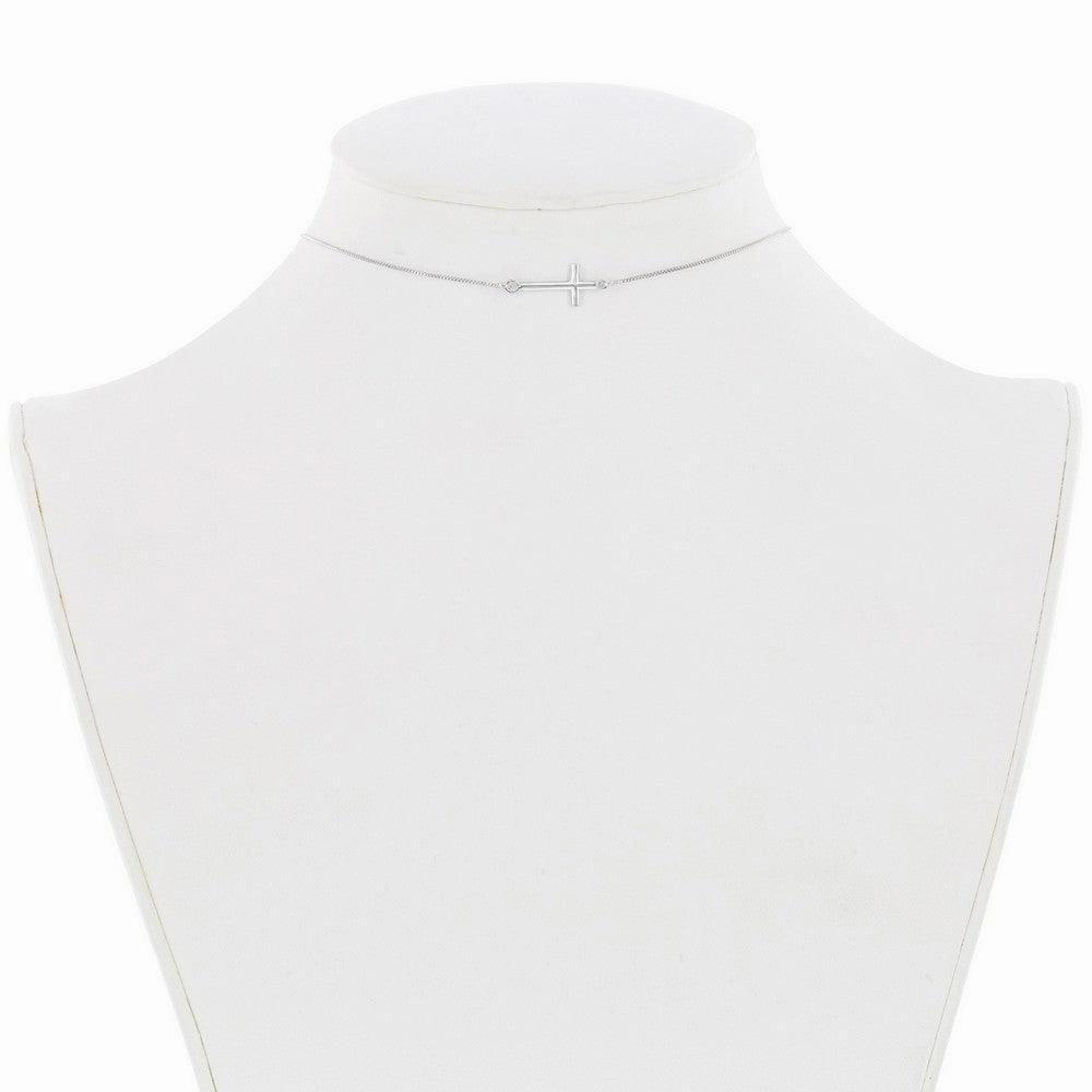 Sterling Silver Center Sideways Cross Choker Necklace