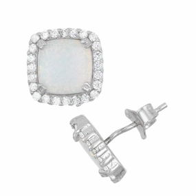 Sterling Silver Center White Inlay Opal Earrings