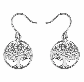 Sterling Silver Circle Tree of Life Ladies Drop Earrings