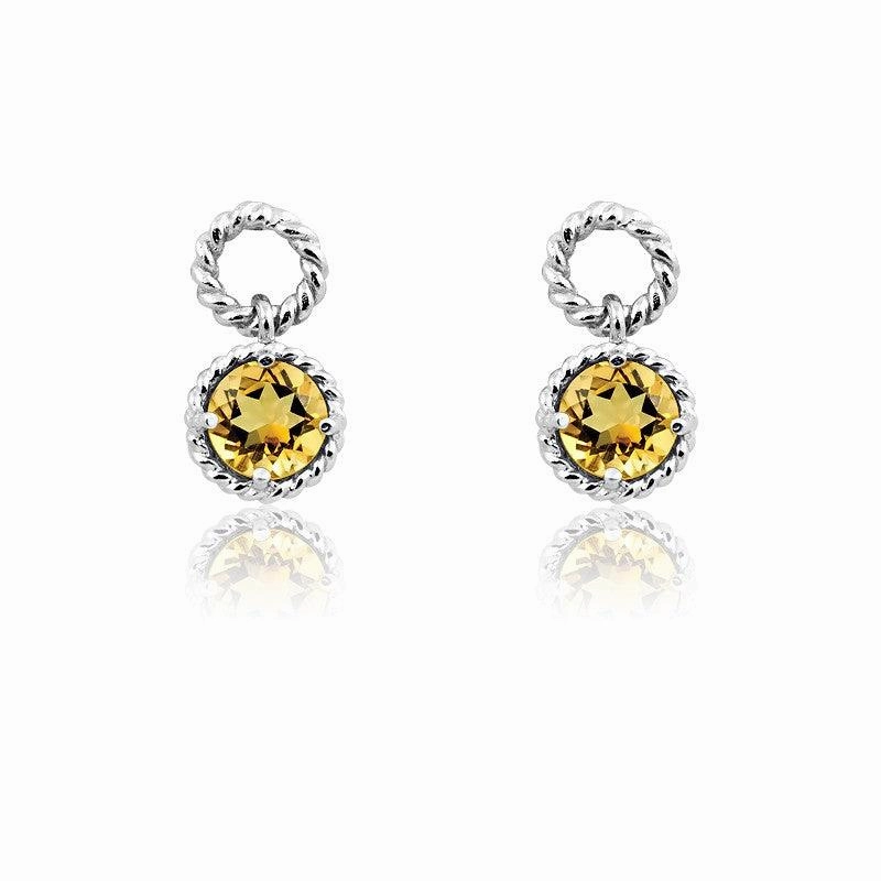 Sterling Silver Citrine Gemstone Twisted Wire Circle Earrings