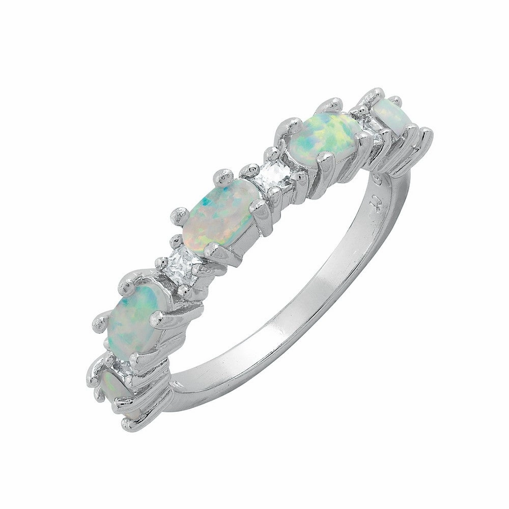 Sterling Silver Clear CZ & White Opal Ring - W-7673