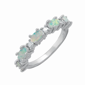 Sterling Silver Clear CZ & White Opal Ring - W-7673