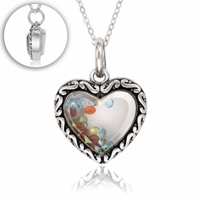 Sterling Silver Crystals Inside Hearts Pendant
