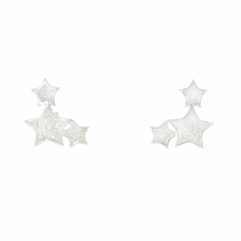 Sterling Silver Cubic Zirconia Celestial Star Stud Earrings