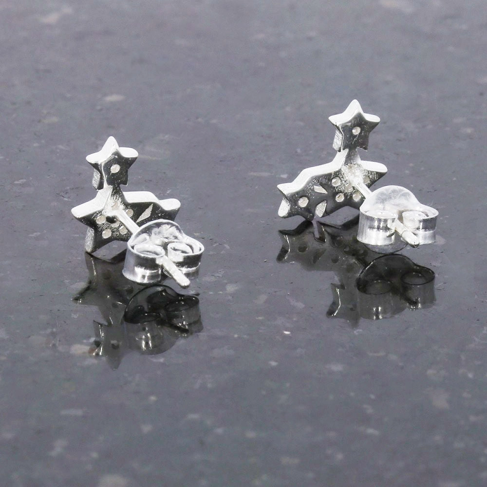 Sterling Silver Cubic Zirconia Celestial Star Stud Earrings