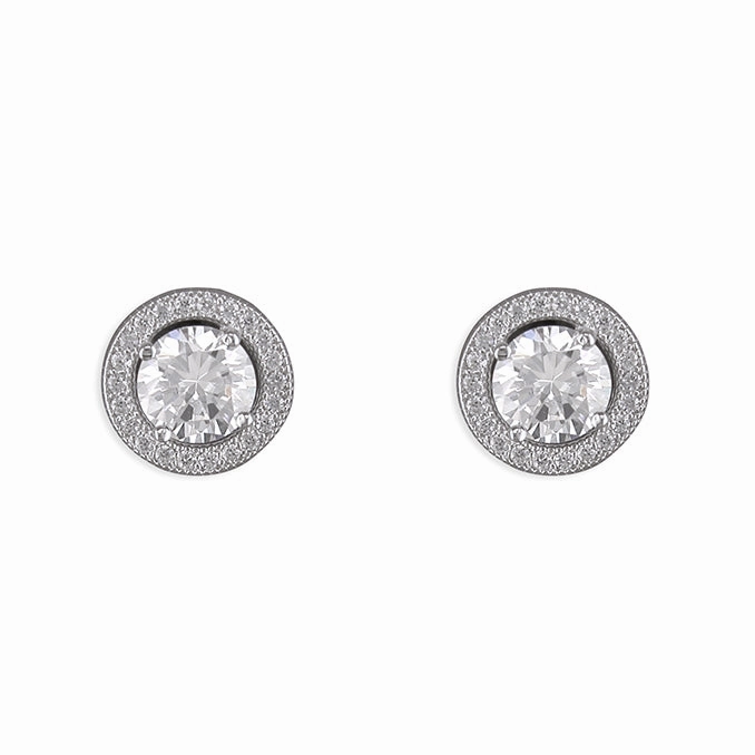 Sterling Silver Cubic Zirconia Halo Ladies Stud Earrings