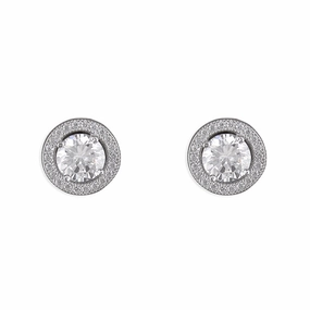 Sterling Silver Cubic Zirconia Halo Ladies Stud Earrings
