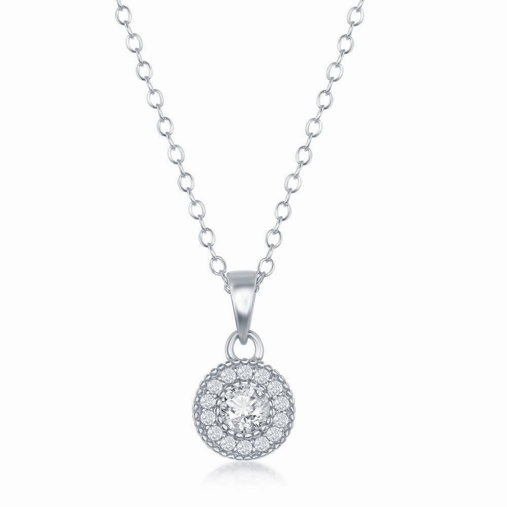 Sterling Silver Cubic Zirconia Halo Necklace and Earrings Set