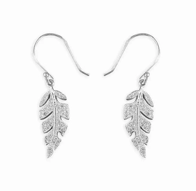 Sterling Silver Cubic Zirconia Leaf Ladies Drop Earrings