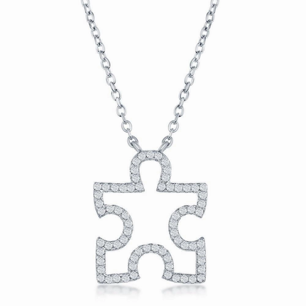 Sterling Silver Cubic Zirconia Open Puzzle Piece Necklace
