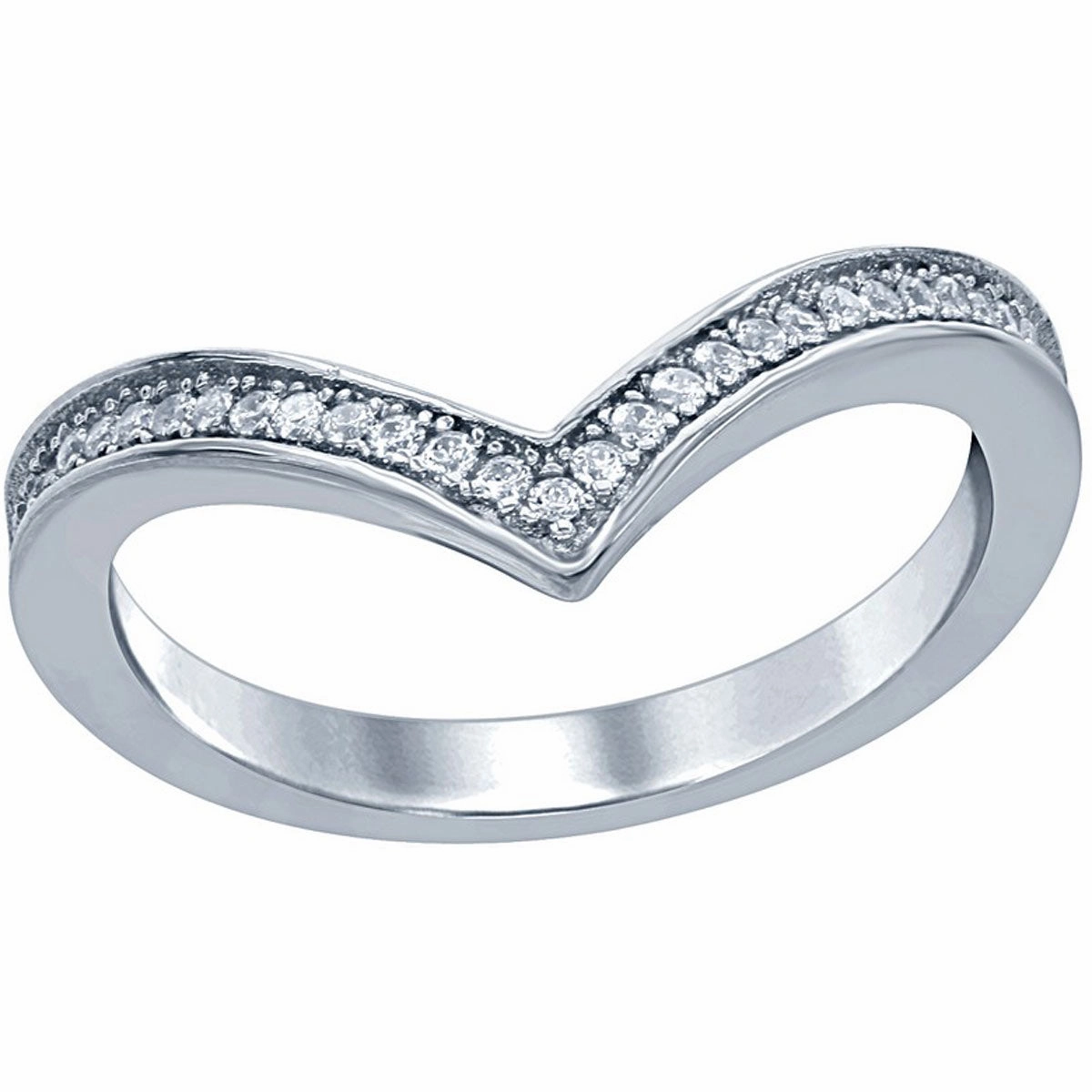 Sterling Silver Cubic Zirconia V Shaped Ring - W-1655