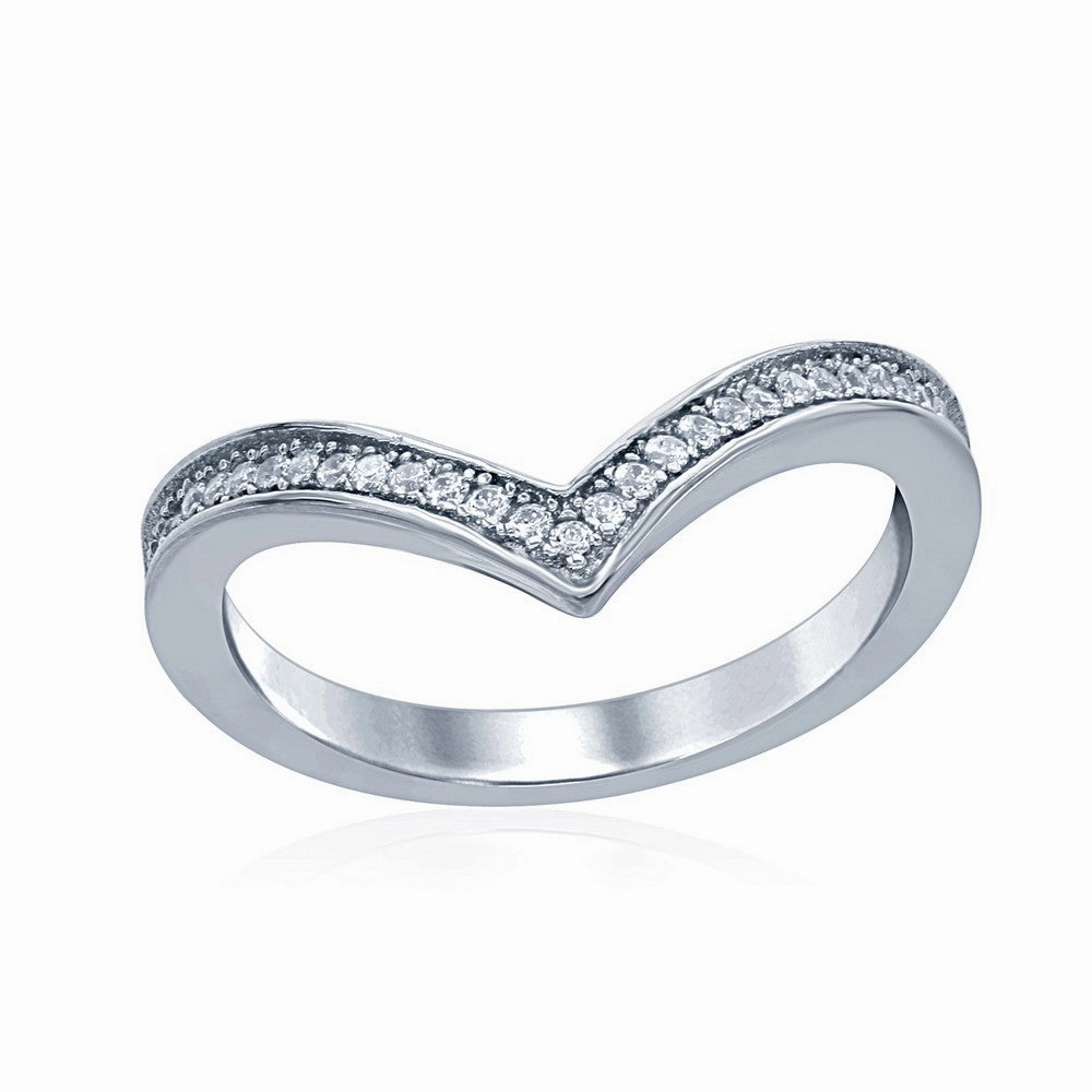 Sterling Silver Cubic Zirconia V Shaped Ring - W-1655