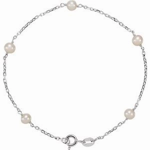 Sterling Silver Cultured White Freshwater Pearl 5-Station 7" Bracelet