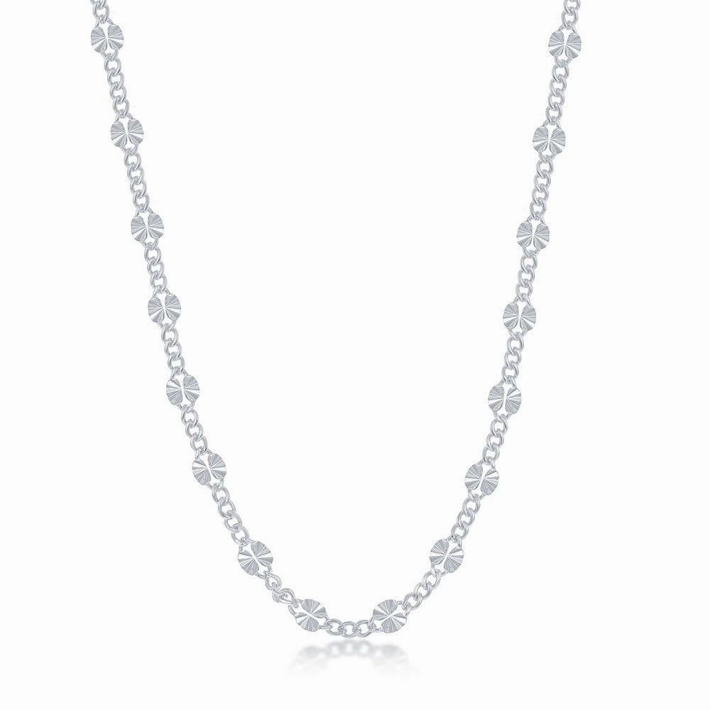 Sterling Silver Curb and Diamond-Cut Disc Chain, 16"