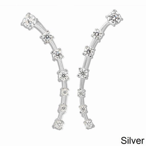 Sterling Silver Curved Ear Climber CZ Earrings