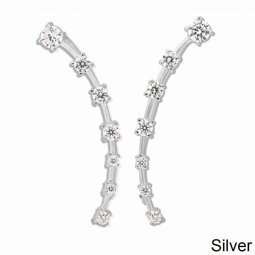 Sterling Silver Curved Ear Climber CZ Earrings