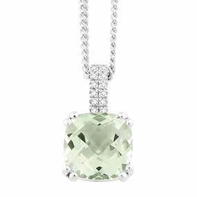 Sterling Silver Cushion Green Amethyst Necklace