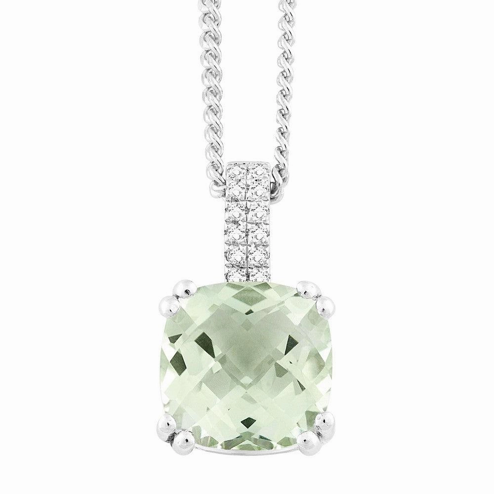 Sterling Silver Cushion Green Amethyst Necklace