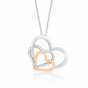 Sterling Silver CZ and Rose Gold Plated Open Heart Pendant