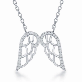 Sterling Silver CZ Angel Wings Necklace