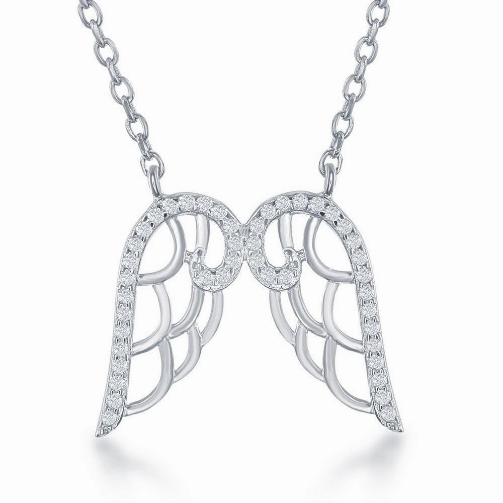 Sterling Silver CZ Angel Wings Necklace