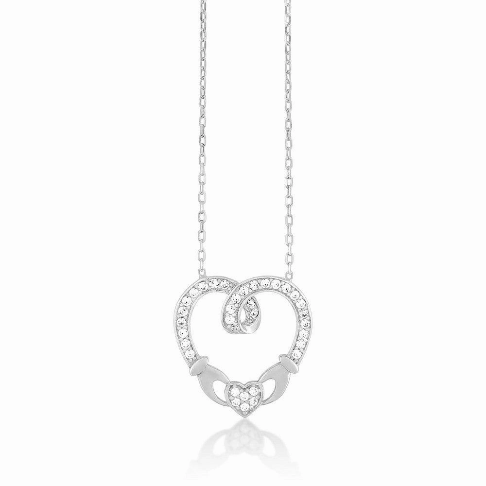 Sterling Silver CZ Claddagh Style Heart Necklace