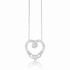 Sterling Silver CZ Claddagh Style Heart Necklace