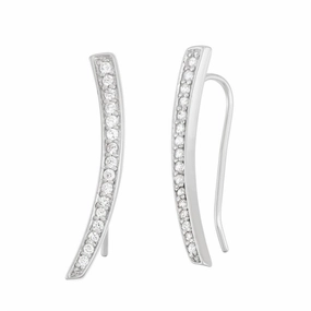 Sterling Silver CZ Curved Bar Climber Earrings