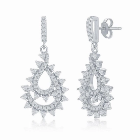Sterling Silver CZ Designed Pear Shaped Earrings