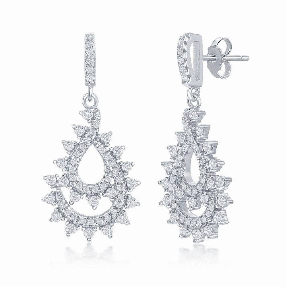 Sterling Silver CZ Designed Pear Shaped Earrings