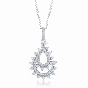 Sterling Silver CZ Designed Pear Shaped Pendant