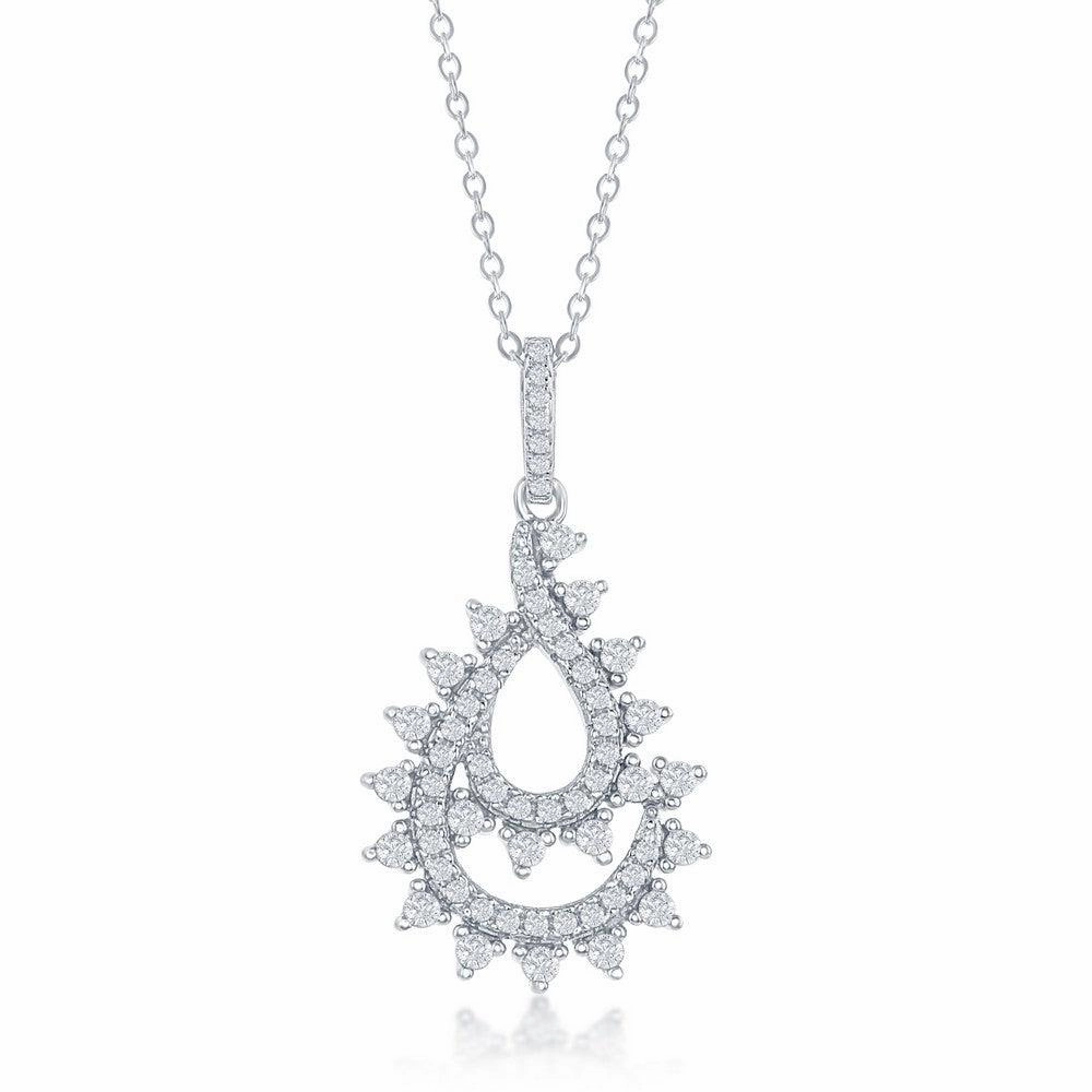 Sterling Silver CZ Designed Pear Shaped Pendant