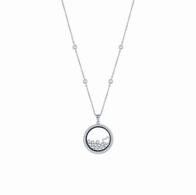 Sterling Silver CZ Floating Heart & Round CZ's in a Disc Necklace