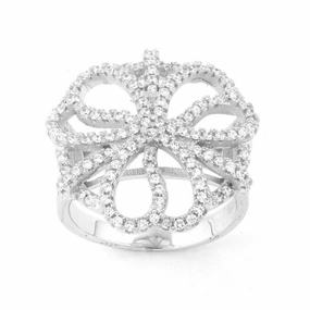 Sterling Silver CZ Flower Ring, Size 8