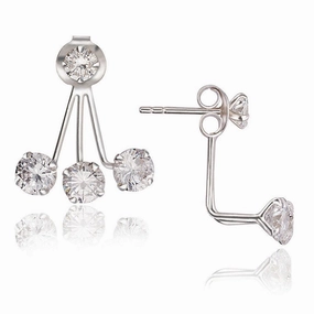 Sterling Silver CZ Front and 5mm Back Earrings
