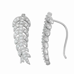 Sterling Silver CZ Leaf Climber Earrings