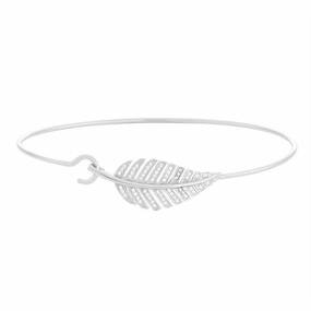 Sterling Silver CZ Leaf Hook Bangle