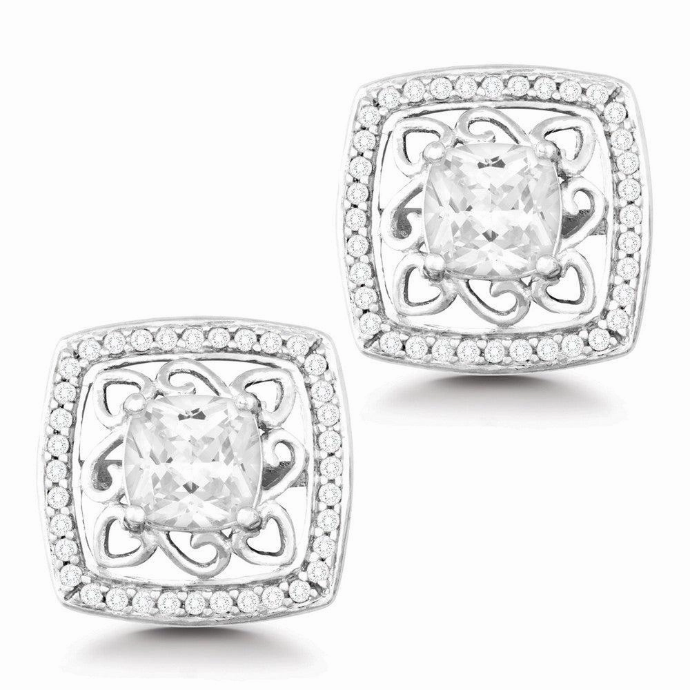 Sterling Silver CZ Open Square Center CZ Earrings