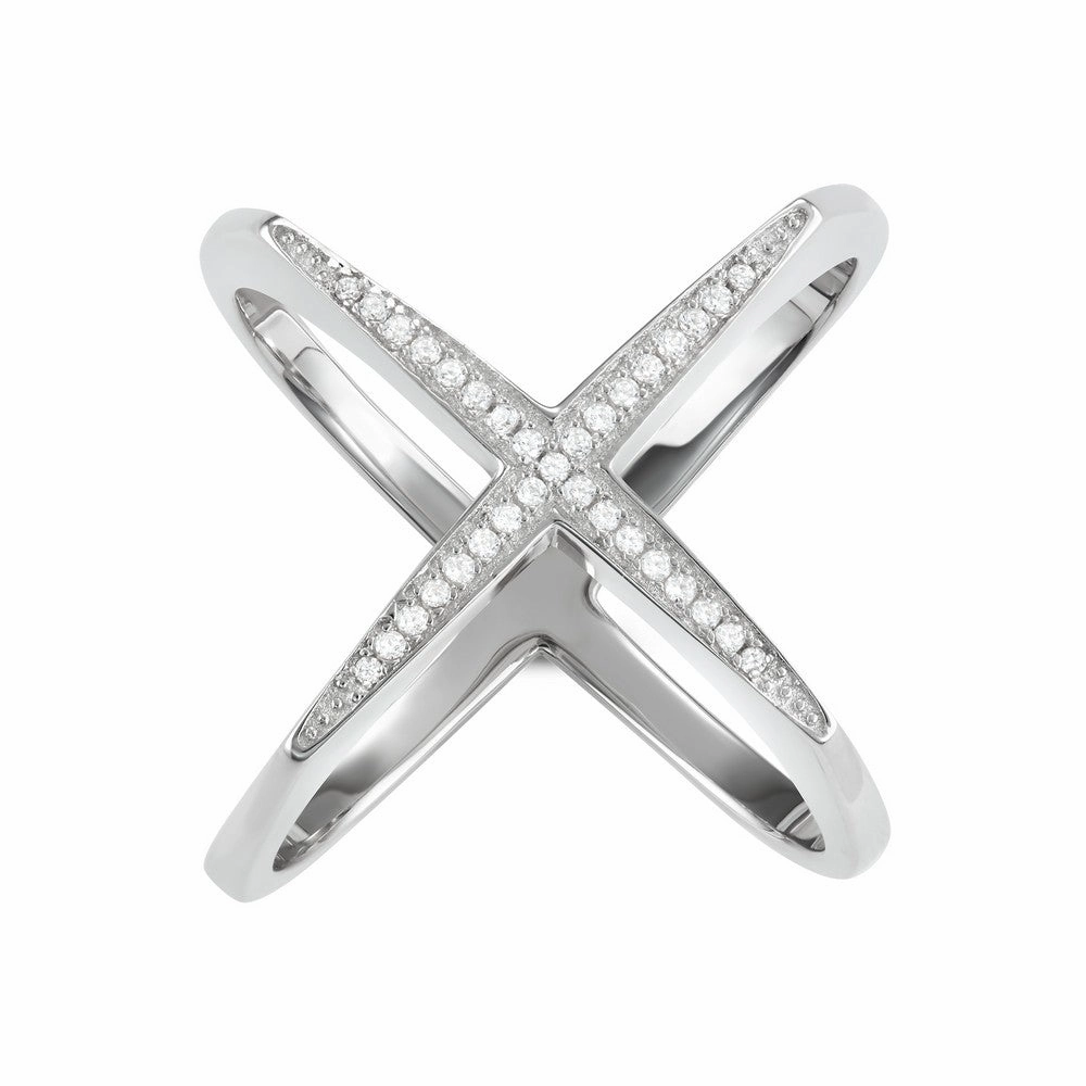 Sterling Silver CZ Wide Boxy X Ring - W-1630