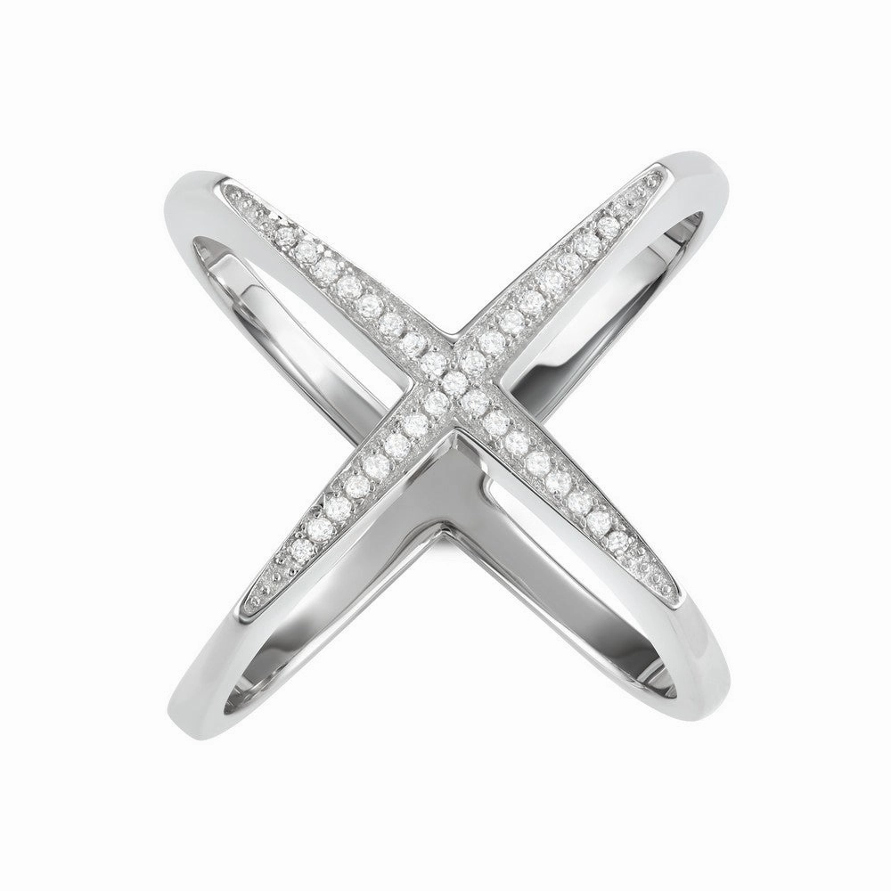 Sterling Silver CZ Wide Boxy X Ring - W-1630